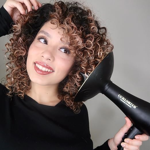Curlsmith Defrizzion Hair Dryer - for Curly Hair w/Extra Large 8 Diffuser for Fast Drying 2 Speeds 3 Heat Settings Sustained Cool Setting with Minimal Heat Impact