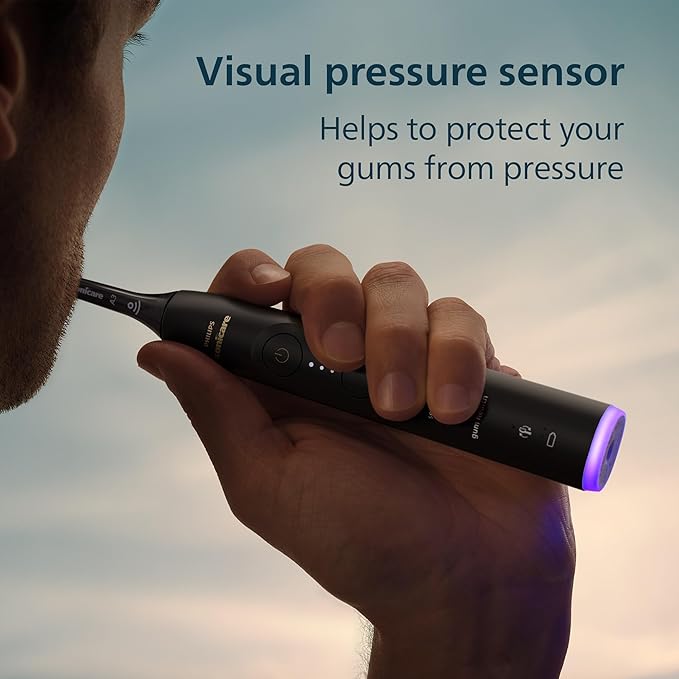Philips Sonicare 7300 Series Electric Toothbrush - Next-Generation Sonicare Technology Pressure Sensor 12 Brushing Settings SmarTimer BrushPacer 21-Day Runtime Travel Case Black HX7421/07