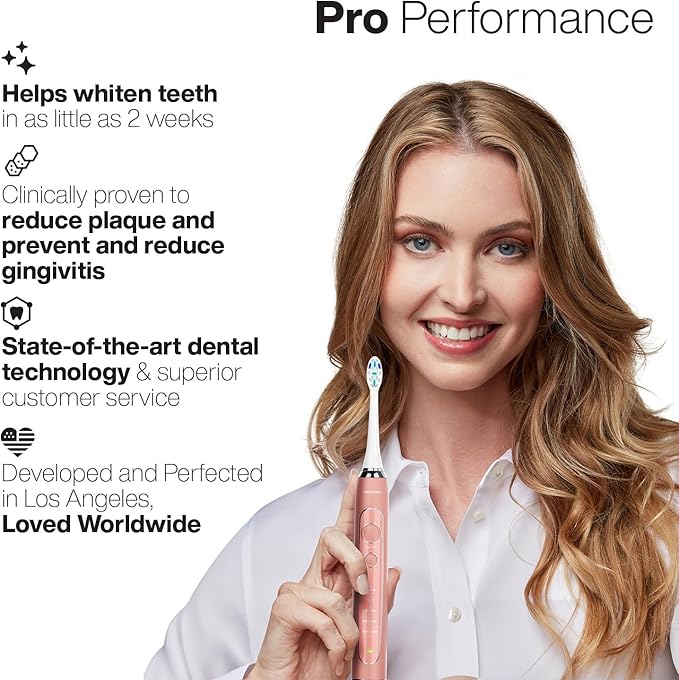 Aquasonic Vibe Series PRO – Ultra-Whitening Electric Toothbrush – 5 Modes &amp Smart Timers – Premium Travel Case &amp 6 Proflex Brush Heads – ADA Accepted Toothbrush (Rose Gold)