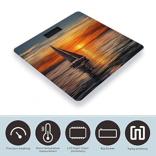 Sunrise Sailing Boat Bathroom Scale Large LCD Backlight Display Digital Scale Rounded Corners Body Scales Automatic Power On/Off Bathroom Scales for Home Bedrooms