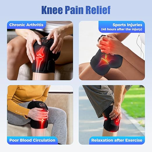 Knee Massager Cordless Knee Heating Pad for Knee Pain Relief Heated Knee Brace with Heat and Vibration Massage 30 Minutes Auto-off Gifts for Seniors Women Men(Single)
