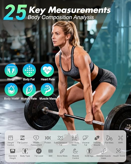 INSMART Smart Scale for Body Weight Large Display Body Fat Scale Accurate Weight Scale Digital Bluetooth Bathroom Scale for BMI Heart Rate 25 Body Composition Analyzer with Fitness APP Sync 500lbs