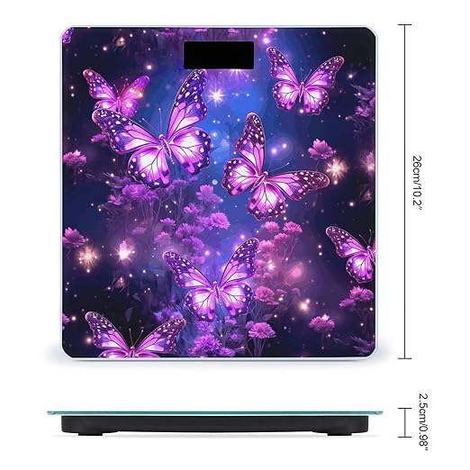Purple Cute Butterfly Print Digital Bathroom Scale for Body Weight Weighing Scale with Backlit LCD Display High Precision Measurements &amp Measures Weight Up to 180kg