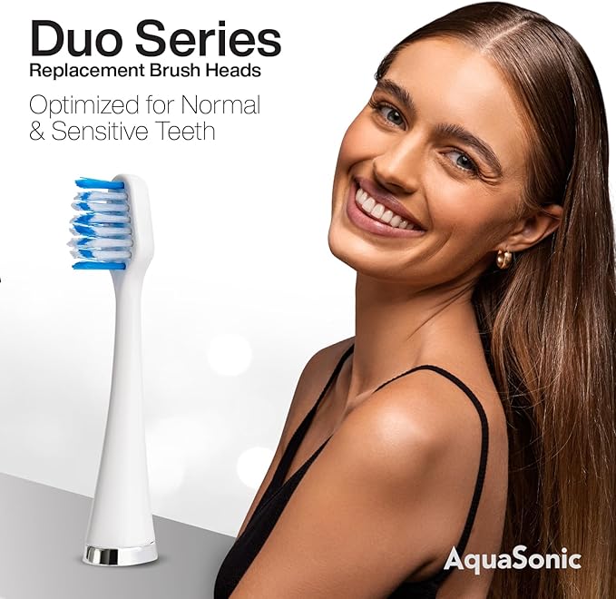 AquaSonic Genuine Duo Series Replacement Brush Heads | for Normal &amp Sensitive Teeth | Compatible with Duo Series &amp Home Dental Center Toothbrush Handles | NOT Compatible with Duo Series Pro