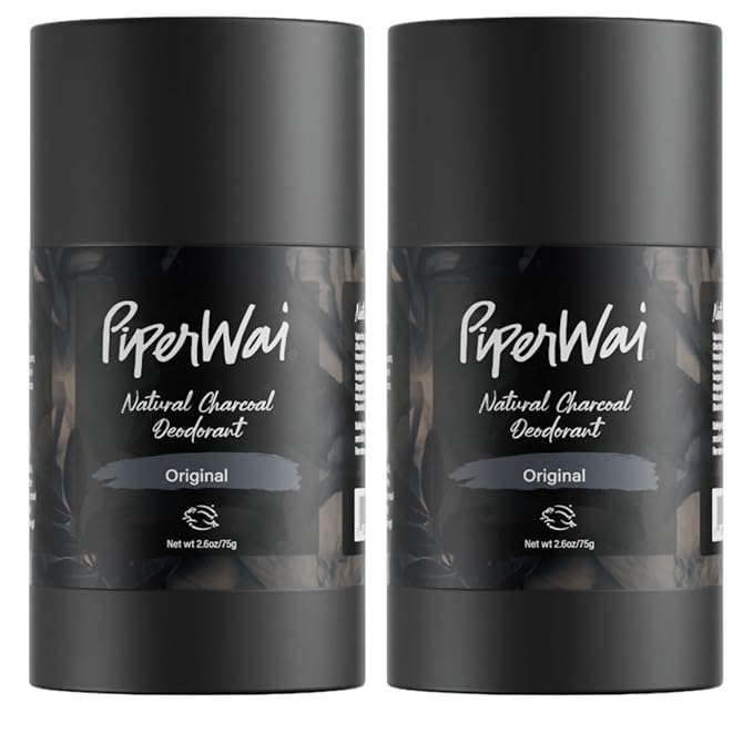 PiperWai Natural Deodorant w/Activated Charcoal | Odor Protection Vegan Aluminum Free Shark Tank Product for Women &amp Men | Great for Travel &amp Gifts | 2.6 oz (75g) Original Scented Stick 2-