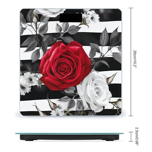 Black White Stripes Red Rose Flowers Bathroom Scale Weight Scale for Body WeightHighly Accurate Digital Weighing Machine Clear LED Display Digital Bathroom Body Scale 400lb/182kg