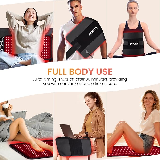 SAVILER® 24’’ x 13.8’’ Large Red Light Therapy Pad for Body 260 LEDs Light Therapy Mat with Timer 32W Near Infrared Light Therapy Wrap for Back Shoulder Joint Muscle Pain Relief