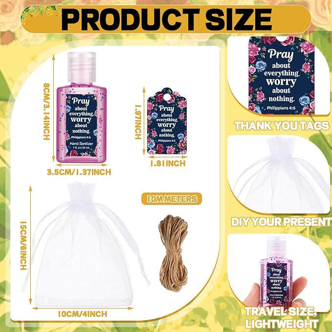 Frienda 24 Set Christian Hand Sanitizer Gift Religious Christian Gifts for Women Bible Verse Mini Hand Sanitizer Travel Size Bulk with Scripture for Church Teacher Coworker Mother's Day Graduation