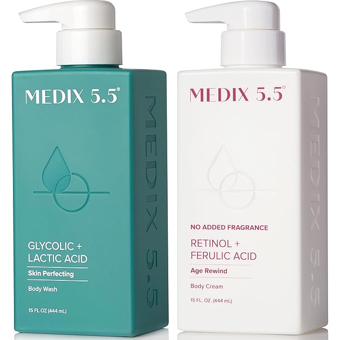 Medix 5.5 Fragrance Free Retinol Age Rewind Cream + Glycolic Acid Exfoliating Body Wash Set