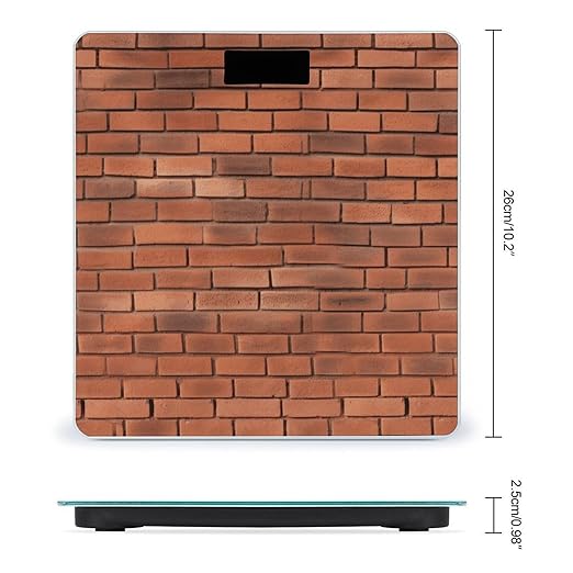 Red Brick Wall TextureScale for Body Weight with LCD High Precision Weighing Scales Fashion Sturdy Tempered Glass Weight Scales Easy-to-Read Digital Bathroom Scale for Daily 400lb