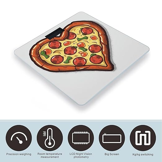 I Love Pizza HeartScale for Body Weight with LCD High Precision Weighing Scales Fashion Sturdy Tempered Glass Weight Scales Easy-to-Read Digital Bathroom Scale for Daily 400lb