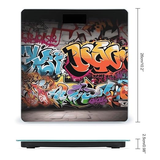 Graffiti Hip Hop Scale for Body Weight High Precision Digital Weight Scales with LCD Display Anti-Slip Sturdy Slim Tempered Glass Bathroom Scale for Home Use