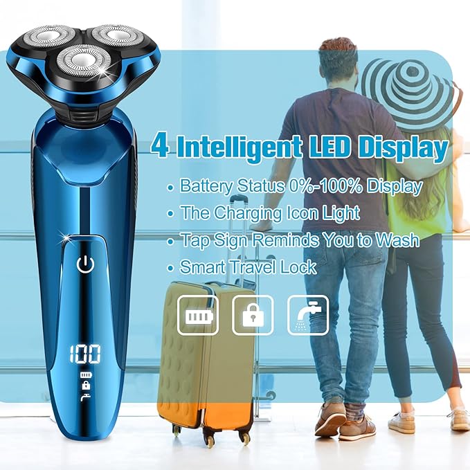 Electric Razor for Men 3-in-1 Shaver with Floating Blades for Nose Hair &ampSideburnsReplacement Blades Pop-up Trimmer IPX7 Waterproof Travel Lock Wet &amp Dry Use Face Shaving Grooming Trave