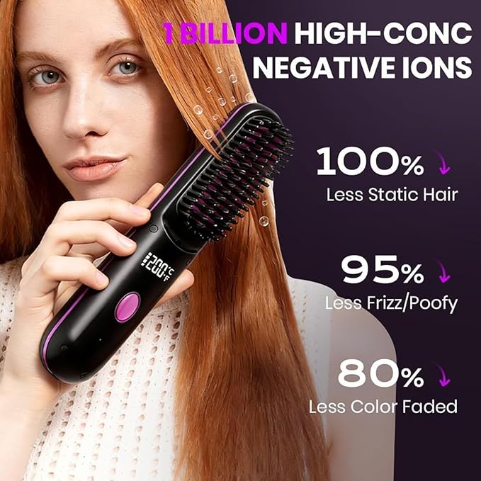 Rechargeable Hair Straightener - Cordless Styling Comb Tool USB Charging with Portable Design Wireless with Fast Heating Hair Styler Anti Scald Straightening Brush for Travel Use