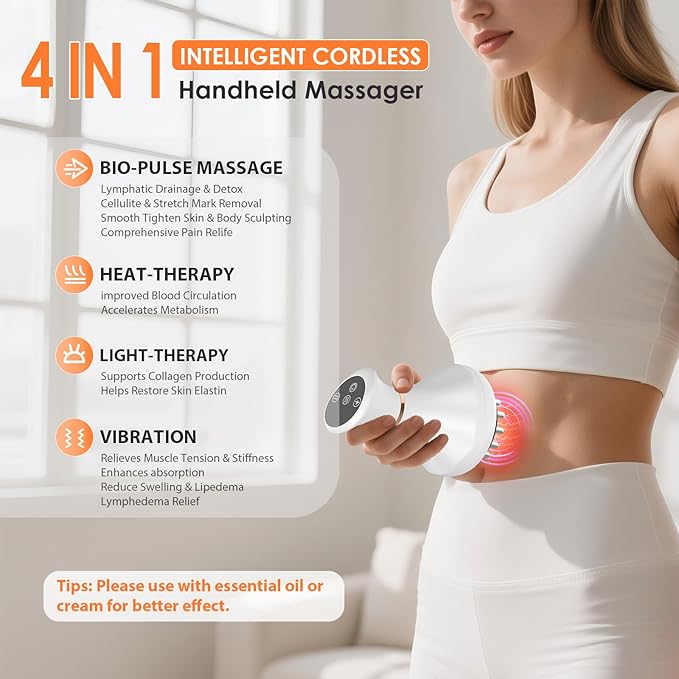Lymphatic Drainage Massager Anti-Cellulite Massager For Body Cellulite and Thigh &amp Belly Stretch Marks Reduction Handheld Massage tools for lymphedema &amp lipedema Sciatica Nerve pain relief
