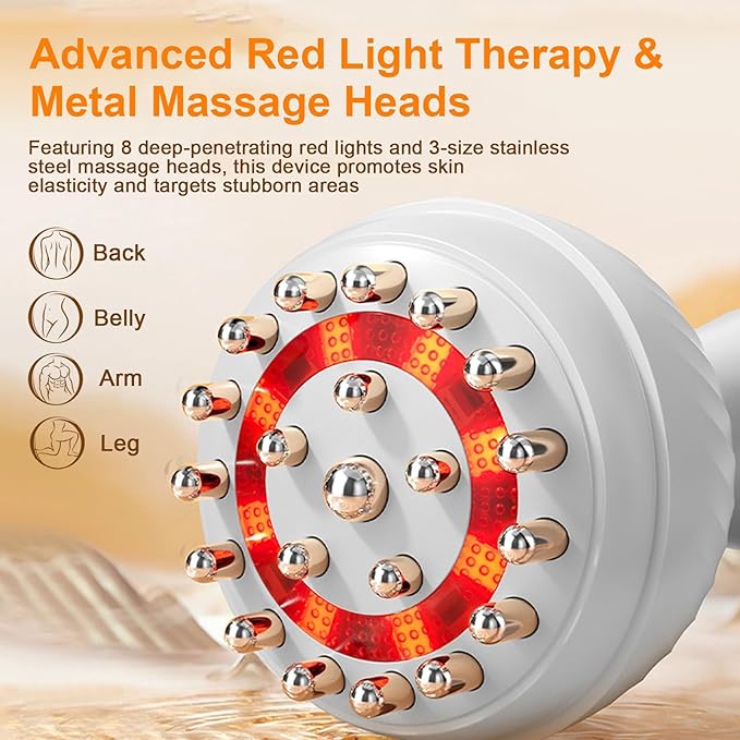 3-in-1 Handheld Lymphatic Drainage Massager with Red Light Heat &amp Vibration - Cordless Anti Cellulite Massage Tool for Body Relaxation 3 Modes &amp 9 Speeds for Belly Legs Thighs