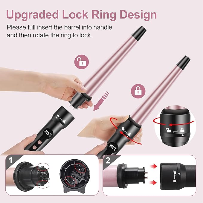 4 in 1 Curling Iron Wand Set 1inch Curling Iron 3 Barrel Hair Waver with 2 Ceramic Tourmaline Barrels 0.35-1.2inch and Hair Straightener LCD Temp Control Instant Heat Up Include Glove &amp 2 Hair