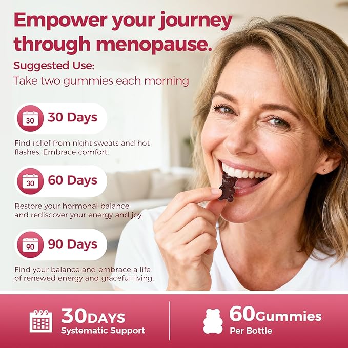 GREENPEOPLE Menopause Supplements for Women Gummies - 16-in-1 Dual Action Menopause Relief W/Black Cohosh Vitex Beef Organs for Hormone Balance Hot Flashes Night Sweats &amp Mood 60 CT (2 Packs)