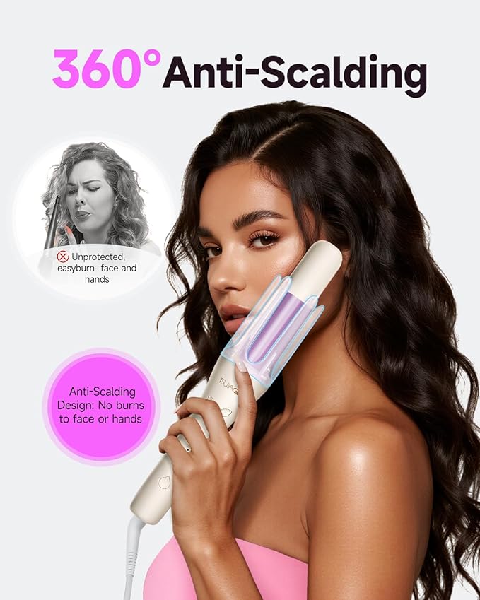 Automatic Hair Curler 1 1/4 Inch Rotating Curling Iron with 3 Temp 500 Million Ionic 2-Way Rotation10S Fast Heating Anti-Scald Anti-Tangle Rotating Curling Wand for Long Hair