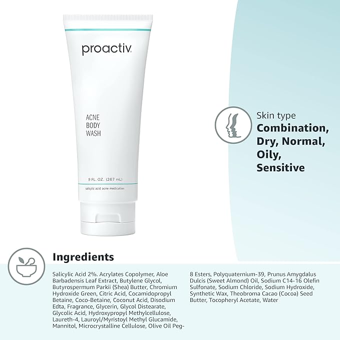 Proactiv Acne Body Wash Gentle Body Cleanser Unclogs Pores and Clears Body Blemishes Salicylic Acid &amp Glycolic Acid Formula Soothing Complex of Shea Butter Vitamin E &amp Aloe Vera Extract