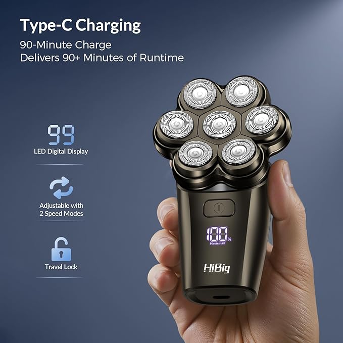 7D Arc Electric Shaver for Head &amp Body 5-in-1 Upgraded Electric Razor for Men Waterproof Wet/Dry Detachable Head Shaver LED Display Rechargeable Electric Shaving &amp Grooming Kit Dark Gray
