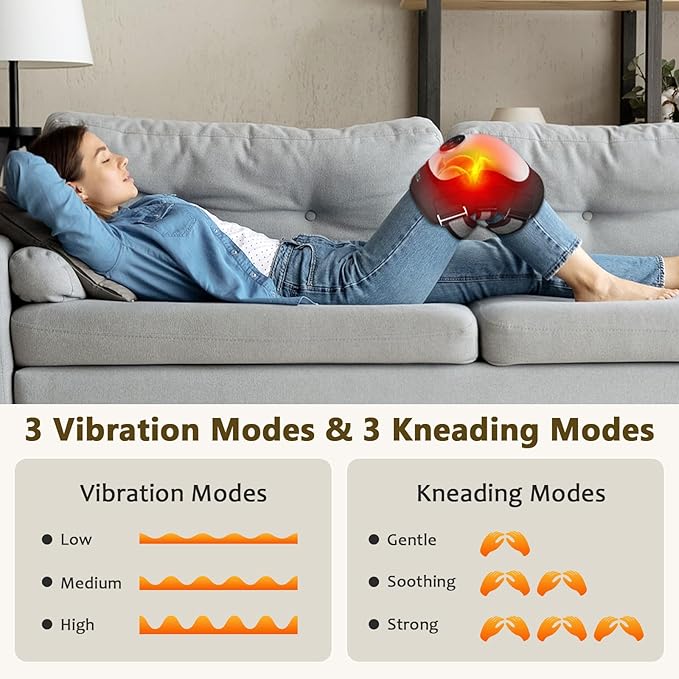 Electric Knee Massager for Relaxation Heating Pad with 3 Vibration Modes Heated Knee Brace Wrap 5000mAh High-capacity Battery Cordless and Portable Massager Gift for Men Women Black 1 Pack