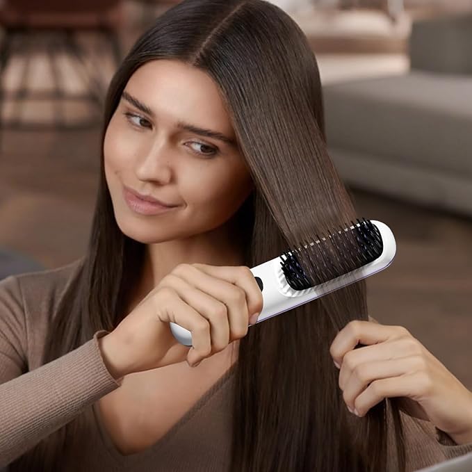 Heat Hair Straightener Brush Heat Brush for Hair Styling Rechargeable Cordless Digital Display Portable Straightening Brushs for Women for Women Long Short Straightening Curling Home Office Hotel