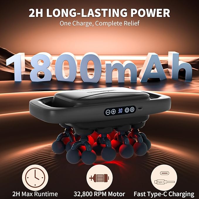 20-Head Massage Gun 30 Intensity Levels 3 Modes Deep Tissue Massager with 50KG Force &amp Noise-Free Motor for Neck Back Legs Shoulders Portable for Full Body Muscle Recovery