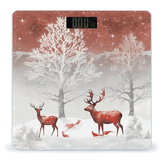 Digital Bathroom Scale for Body Weight Scale with Bright LCD Display High Accuracy Step-On Technology Auto On/Off Snow Deer and Christmas Tree Digital Scales 400 Lbs /180kg