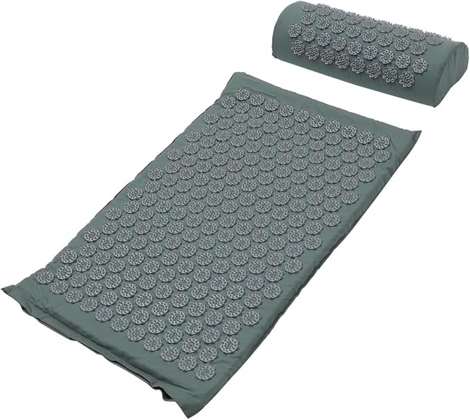 Shiatsu Acupoint Massage Mat and Pillow Set for Relief Grey Acupressure Massage Cushion with Carry Bag Suitable for Back and Neck Relaxation Yoga Exercise and Muscle