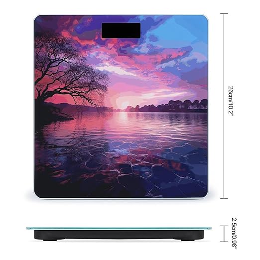 Purple Sunset on Water Bathroom Scale for Body Weight Bathroom Weighing Scale with Backlit LCD Display Highly Accurate Measures Weight Up to 180kg