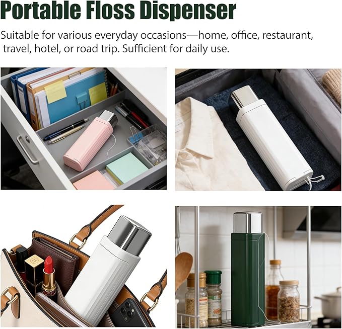Portable Floss Dispenser Automatic Dental Floss Picks CaseAutomatic Dental Floss Pick Case Refillable Travel Organizer for Home Travel &amp Dating (Green 3pcs)