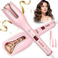 Hair Curler Automatic Rotating - Ceramic Curling Iron Automatic with 17 Temps &amp 3 Timer Settings &amp 1 Large Rotating Barrel Anti-Tangle/Scald (Pink)