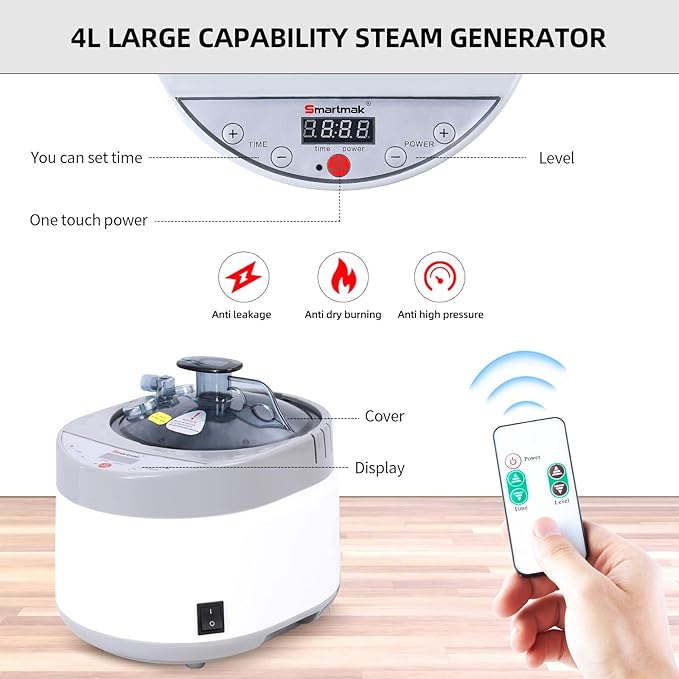 Smartmak Portable Home Steam Sauna Full Size Personal Sauna Spa Box Single Saunas Box with Steamer 4L 1500W Large Steam Generator 99 Min Timer Remote Control Upgraded Foldable Chair Mat Green