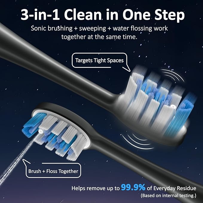 Marchpower 3-in-1 Electric Toothbrush with Water Flosser 3.0 Sonic Toothbrush with Sweeping Oscillation &amp Water Flossing Cordless Portable Flossing Toothbrush Combo for Adults Travel &amp Dail