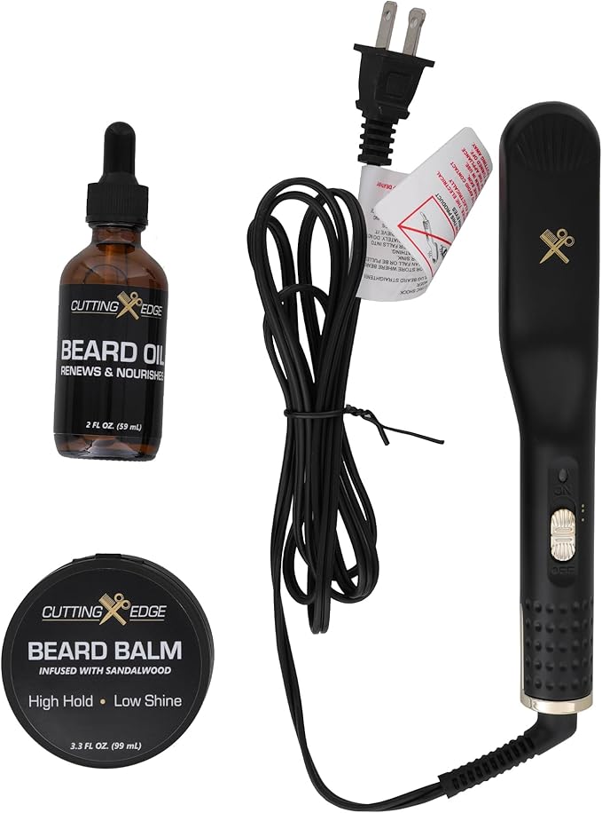 Cutting Edge Heated Beard Straightener Brush for Men Includes Beard Oil &amp Beard Balm Ceramic Heated Brush Auto Shutoff Beard Straightening Hot Comb Tool for Men