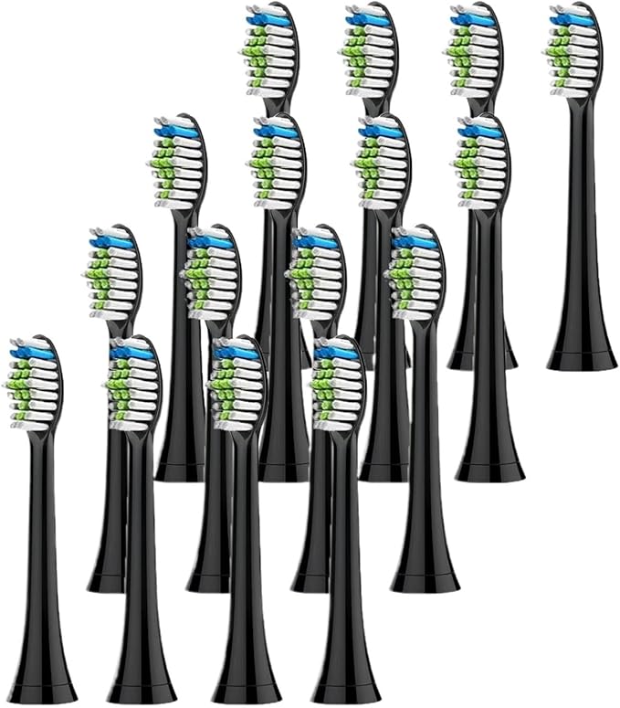 16pcs Toothbrush Heads Replacement Brush Compatible for Easy Clean(16pcs Black)