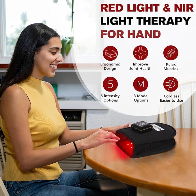 DGXINJUN Cordless Red Light Therapy for Hand Fingers Palm Pain Relief Led Portable Wireless Near Infrared Light Therapy Devices Wearable Rechargeable with 4000mAh Battery