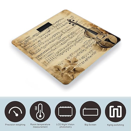 Music Notes on Old Paper Bathroom Scale for Body Weight LCD Display Digital Bathroom Scale Tempered Glass Bathroom Weight Scales Fashion Smart Scales for Home Bedroom 400 Lb