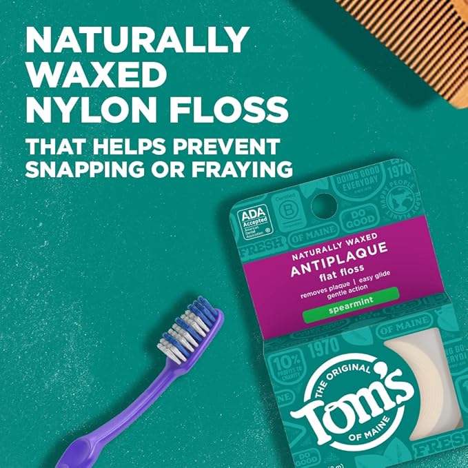 Tom's of Maine Naturally Waxed Antiplaque Flat Dental Floss Spearmint 32 Yards 6-Pack (Packaging May Vary)