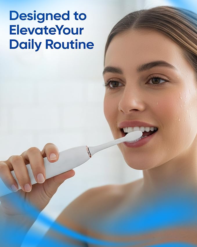 Sparklux Pro Ultrasonic Toothbrush - Rechargeable Wireless Electric Toothbrush for Adults with Replacement Heads Travel Case Cordless Design White with Rose-Gold Trim