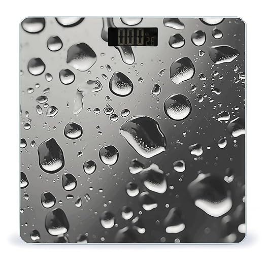 Water Droplets on Glass Scale for Body Weight Anti-Slip Tempered Glass Digital Bathroom Scales Clear LCD Display Weighing Scale Safe Rounded Corners Smart Scales