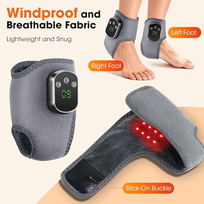 3 in 1 Foot Massager with Heat Red Light Triple Therapy Cordless Portable Ankle Massager 3 Vibration Modes 3 Heat Levels 5 Intensity Levels for Circulation Plantar Fasciitis (Pack of 1)