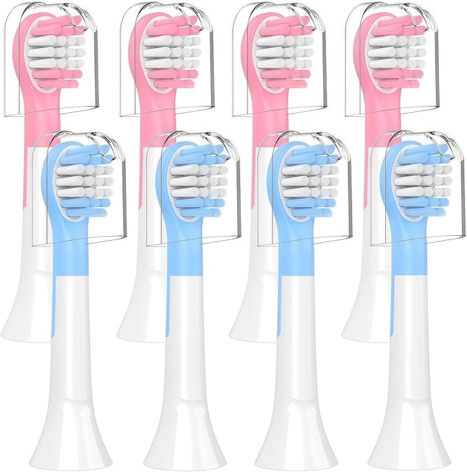 Kids Replacement Toothbrush Head Compatible with Philips HX6032/94HX6320HX6340HX6321HX6330HX6331 Replacement Brush Heads for 3-7 Years Old Kids (Mini Size)(4pcs Blue+4pcs Pink)