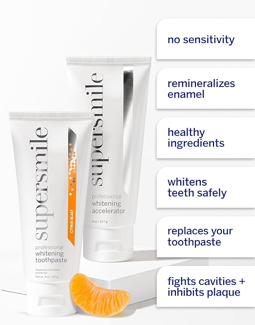 Supersmile Fluoride-Free Whitening System – 8 oz Professional Grade Whitening Toothpaste &amp Accelerator – Whitens up to 6 Shades &amp Strengthens Enamel