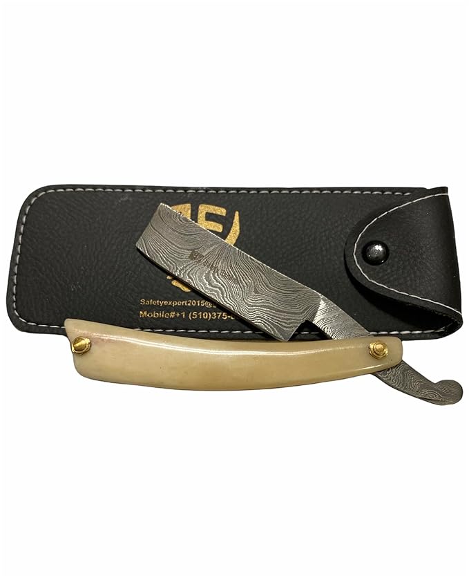 Hand Made Damascus Steel Straight Razor shaving razor folding knife Ready Classic Barber Blade Edge Men Straight Razor Be Close Shave Best Great Gift (white)