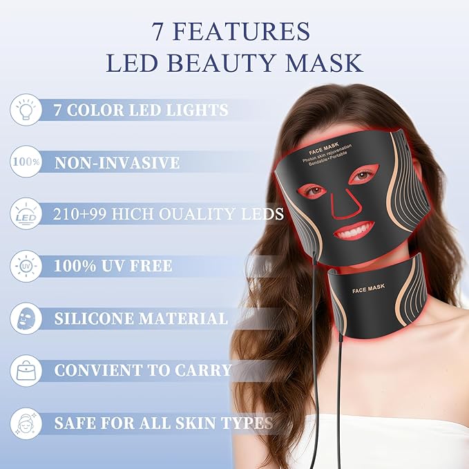 Red Light Therapy for Face &amp Neck 7in1 LED Light Therapy Mask Rechargeable Red Light Therapy Mask 103 3-in-1 Fusion LED Beads Anti-Aging Skin Firming &amp Radiant Glow at Home