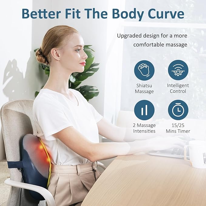 MOUNTRAX Shiatsu Back Massager with Heat Gifts for Women Men Back Massager for Pain Relief Deep Tissue 3D Kneading Massage Pillow for Back
