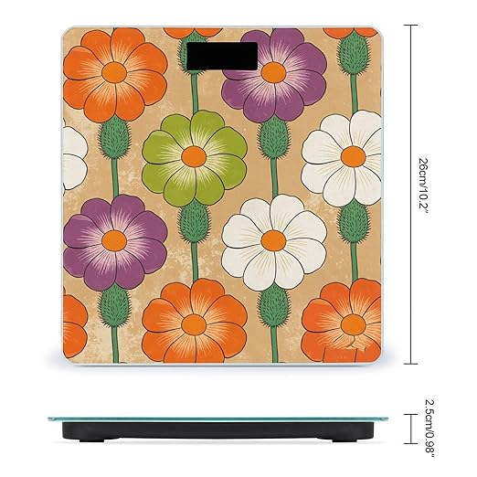 Colorful Vintage Flowers Smart Scale for Body Weight Digital Bathroom Scale Toughened Glass Weight Scale with Large LCD Backlight Display High Precision Scales Weighing Machine