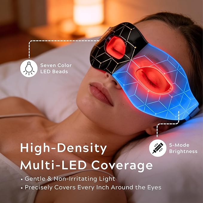 Eyes Mask 7-Color 5 Modes &amp 30-Min Timer LED Eye Mask for Under Eye Appearance Dark Circles Eye Bags &amp Fine Lines Mask for Home Travel &amp Bedtime Routine